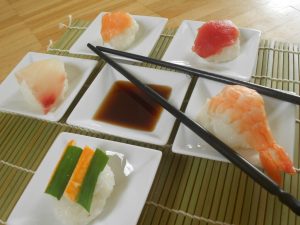 Nigiri Sushi with Red Tuna, Salmon, Shrimp and Tilapia