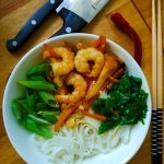 Thai rice noodles with shrimp in fish sauce