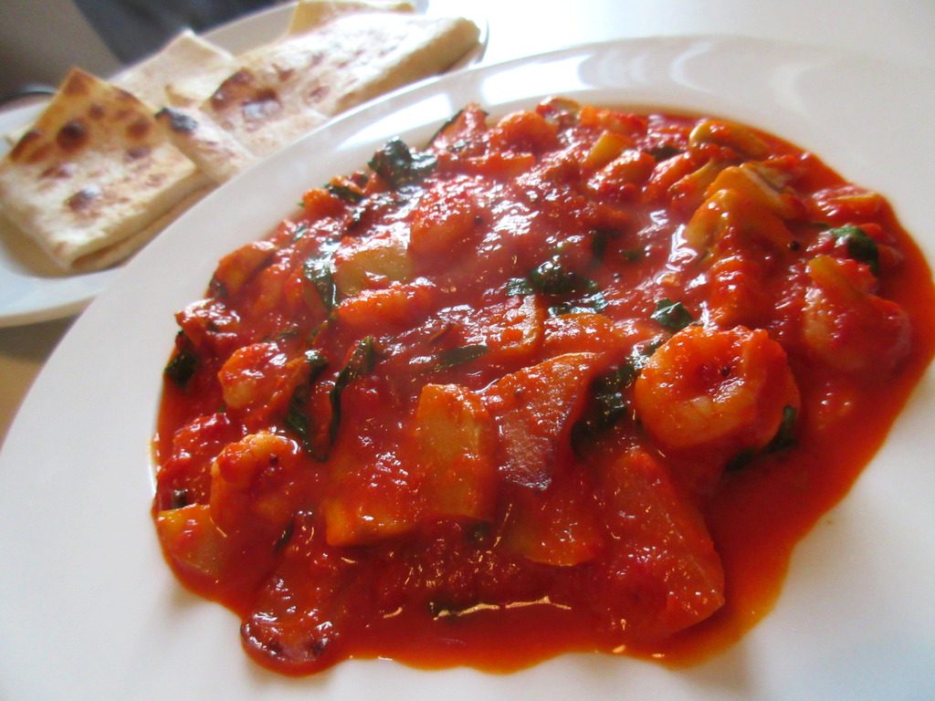 Shrimps in red Paprika and Aubergine sauce